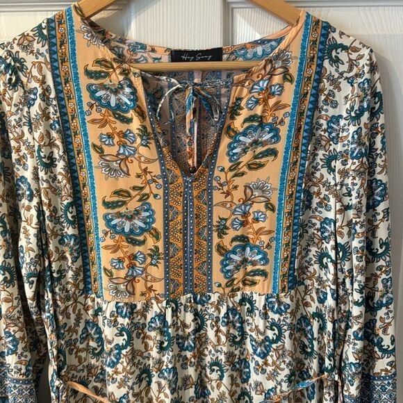 Hey Samy Smock Midi Dress In Blue & Mint Mixed Floral Printed Size M - Picture 8 of 12